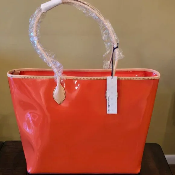 NWT - DOONEY & BOURKE Large Patent Leather Tote Bag - Orange - Picture 7 of 7